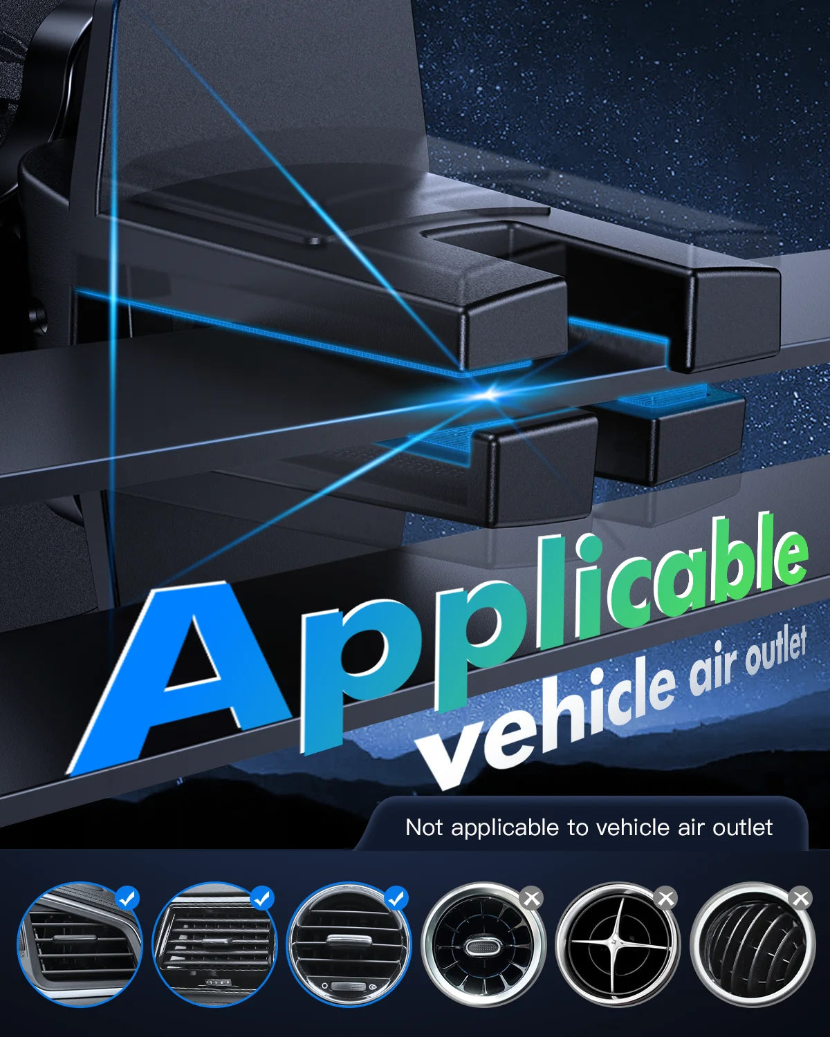 Car Wireless Charger Mount – Fast Charging Air Vent Phone Holder for iPhone 16/15/14/13/12 Series – Auto-Clamping, Secure Fit, Black