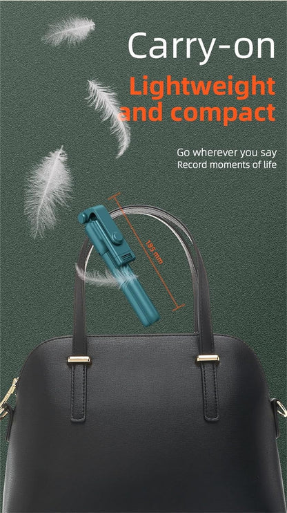 3-in-1 Selfie Stick Tripod with Detachable Wireless Remote, 360° Rotatable Extendable Stand & Portable Phone Holder with LED Light — Compatible with iPhone, Android, Samsung (White + Light)