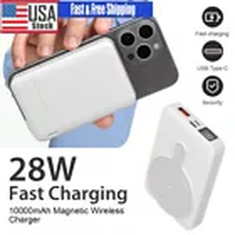 Magnetic Wireless Power Bank 10000mAh – Portable Fast Charger Battery Pack Compatible with iPhone 16/15/14/13/12 Series