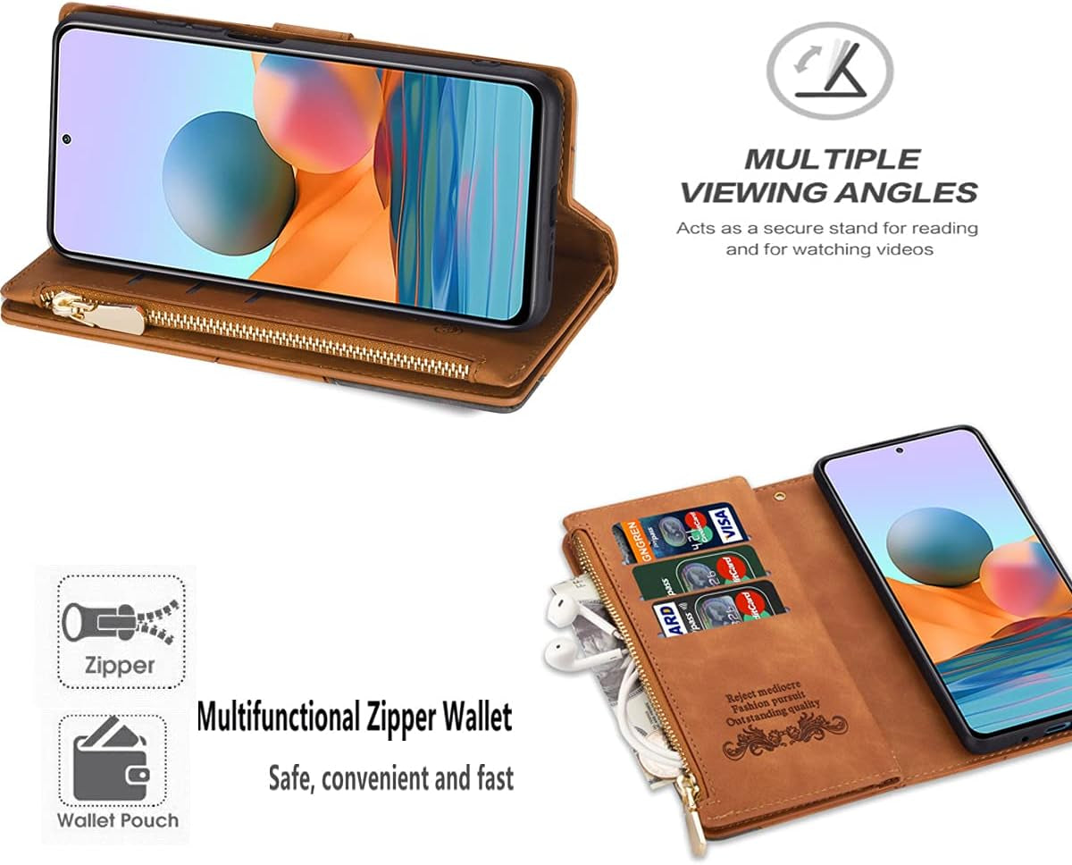 Premium PU Leather Wallet Case for iPhone SE 2022 (SE3) / SE 2020 (SE2) / iPhone 7 / iPhone 8 – Magnetic Flip Cover with Card Slots, Zipper Pocket, Kickstand & Hand Strap – Brown