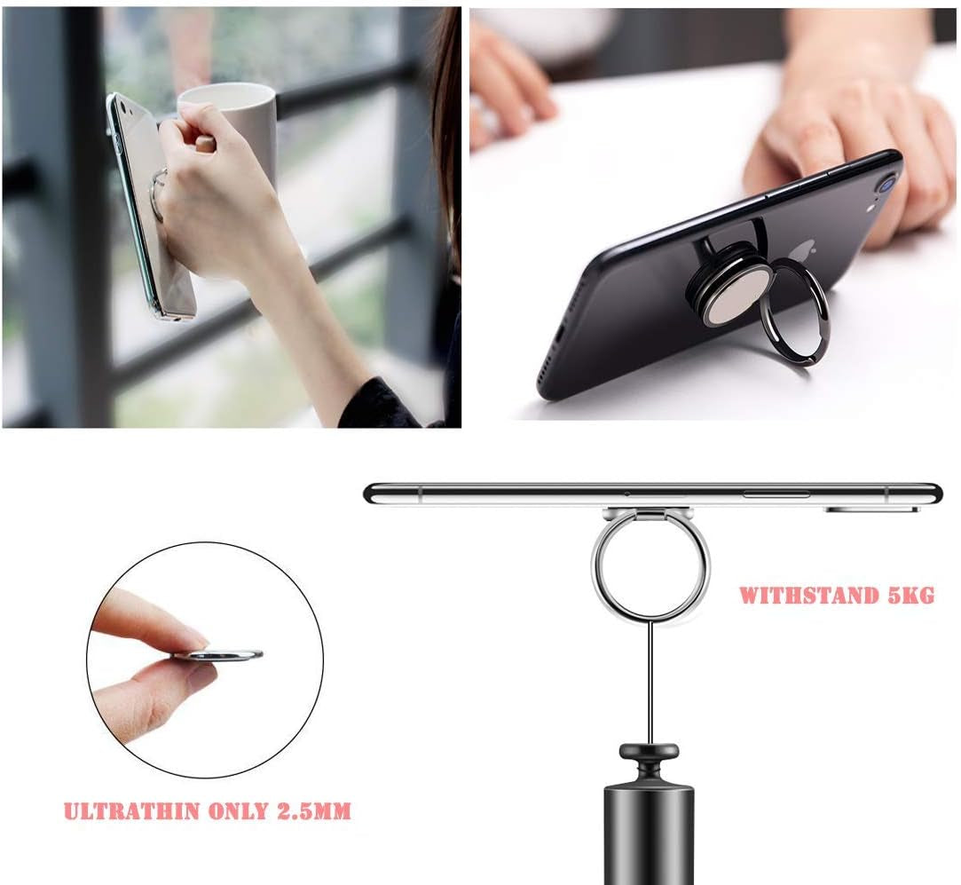 360° Rotating Metal Phone Ring Holder & Magnetic Car Mount – Secure Grip and Hands-Free Stand Compatible with iPhone 11 Pro, XS Max, XR, X, 8 & All Smartphones – Silver (Model 2)