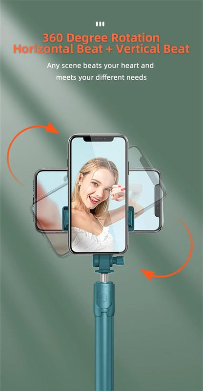 3-in-1 Selfie Stick Tripod with Detachable Wireless Remote, 360° Rotatable Extendable Stand & Portable Phone Holder with LED Light — Compatible with iPhone, Android, Samsung (White + Light)