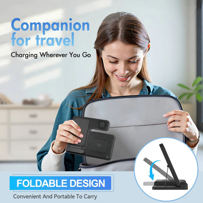 3-in-1 Magnetic Wireless Charging Station – Fast Charger Stand for iPhone 16/15/14/13/12/11 Pro Max, Apple Watch Series 9–SE, and AirPods Pro/3/2