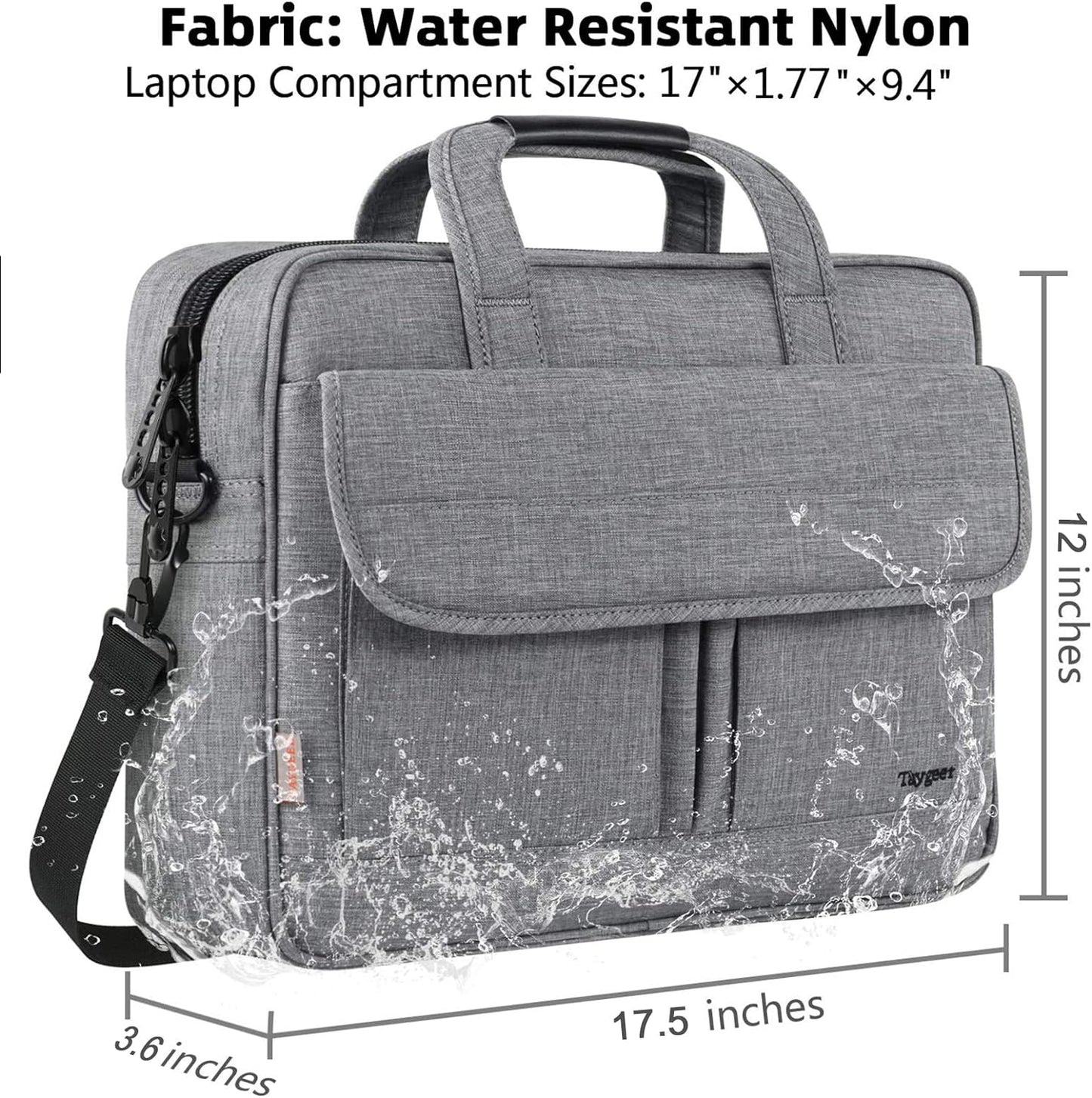 17-Inch Laptop Briefcase – Water-Resistant Business Laptop Bag with Shoulder Strap, Slim & Lightweight Carry-On Computer Case for Men & Women – Professional Work Tote, Travel Office Gift (Grey)