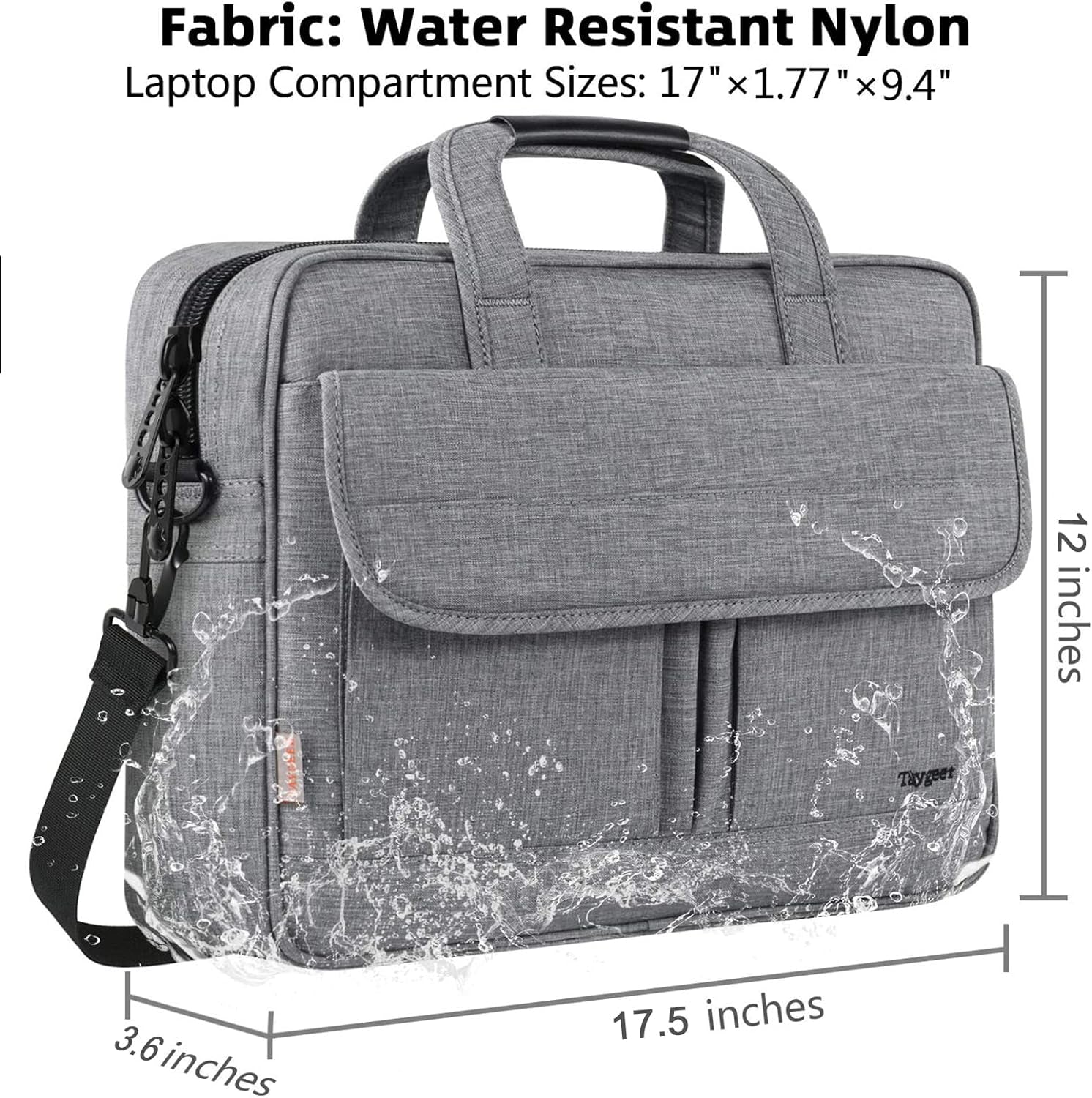 17-Inch Laptop Briefcase – Water-Resistant Business Laptop Bag with Shoulder Strap, Slim & Lightweight Carry-On Computer Case for Men & Women – Professional Work Tote, Travel Office Gift (Grey)