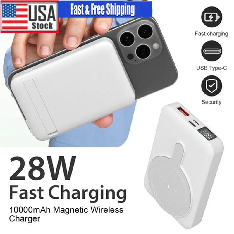 Magnetic Wireless Power Bank 10000mAh – Portable Fast Charger Battery Pack Compatible with iPhone 16/15/14/13/12 Series