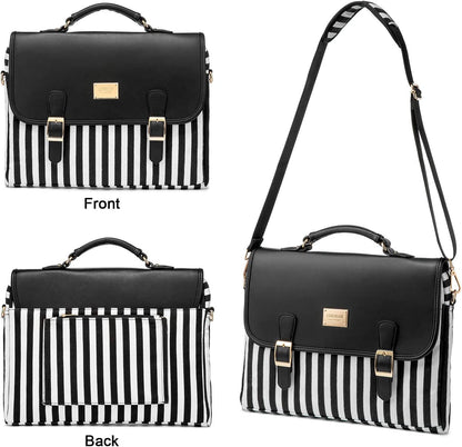 Stylish Laptop Bag for Women – 14-Inch Computer Messenger Shoulder Bag for Work, School, or College – Black Stripe Design