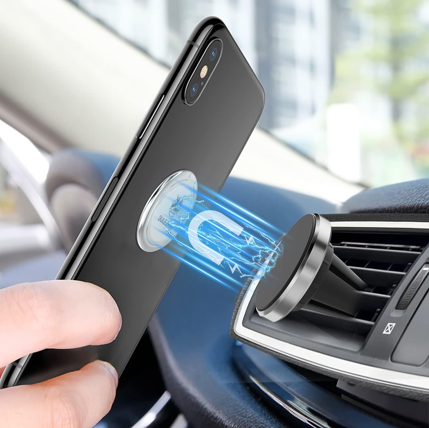 360° Rotating Metal Phone Ring Holder & Magnetic Car Mount – Secure Grip and Hands-Free Stand Compatible with iPhone 11 Pro, XS Max, XR, X, 8 & All Smartphones – Silver (Model 2)