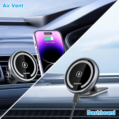 MagSafe Car Mount Wireless Charger – Magnetic Fast Charging Phone Holder for iPhone 16/15/14/13/12 Series, Pro/Pro Max/Mini, MagSafe Case Compatible, Air Vent & Dashboard Mount