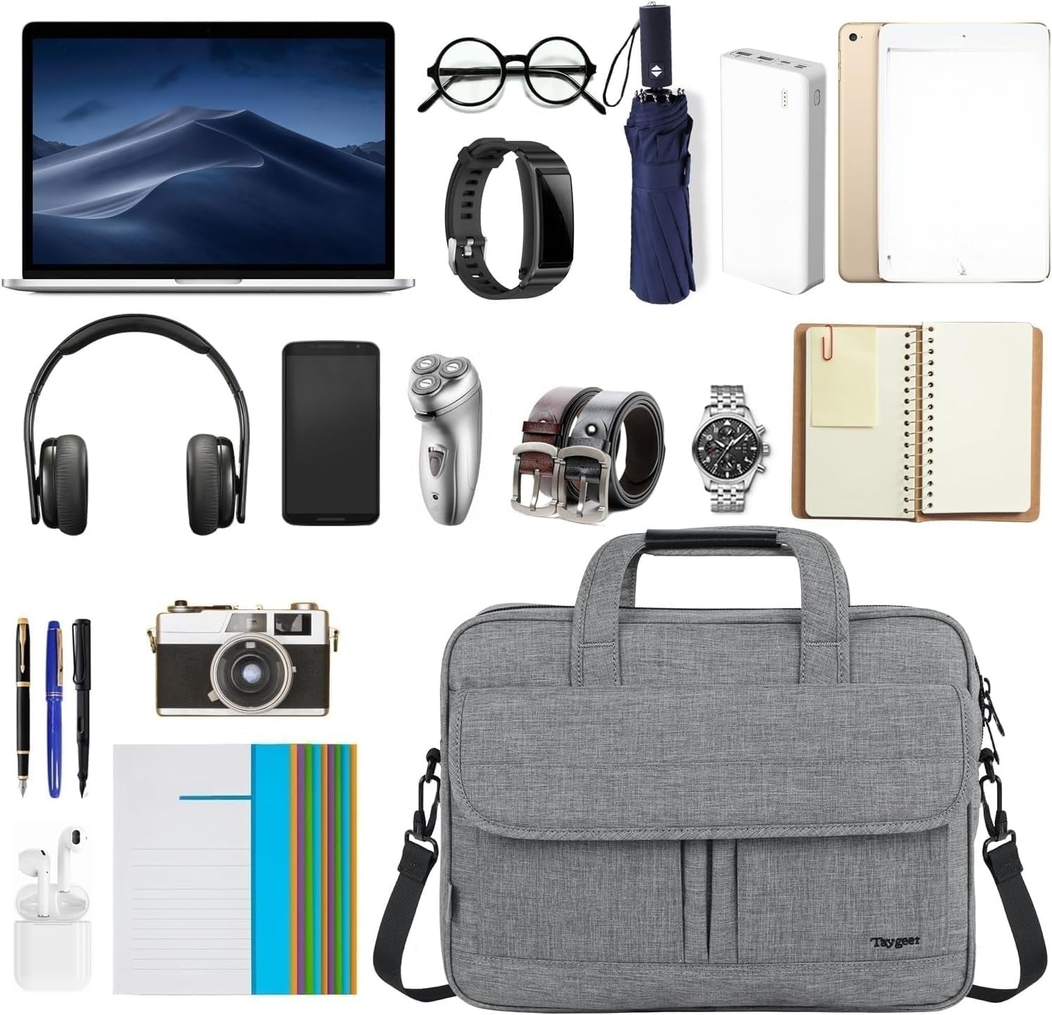 17-Inch Laptop Briefcase – Water-Resistant Business Laptop Bag with Shoulder Strap, Slim & Lightweight Carry-On Computer Case for Men & Women – Professional Work Tote, Travel Office Gift (Grey)