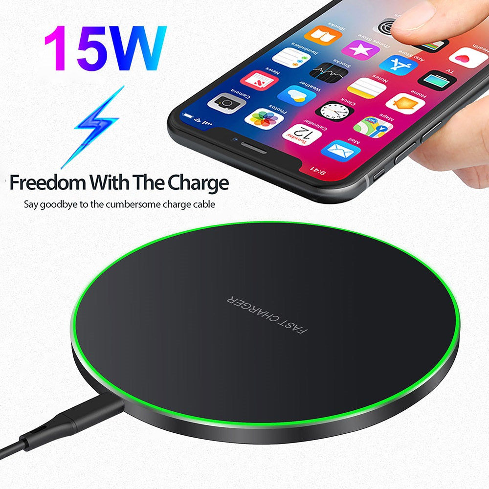 15W Fast Wireless Charger Pad – Aluminum Wireless Charging Dock Compatible with iPhone 16/15/14/13/12/11/XS/XR/8 & Samsung Galaxy S25/S24/S23/S22/S21, Note 20/10