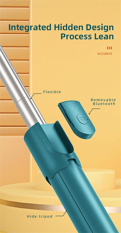 3-in-1 Selfie Stick Tripod with Detachable Wireless Remote, 360° Rotatable Extendable Stand & Portable Phone Holder with LED Light — Compatible with iPhone, Android, Samsung (White + Light)