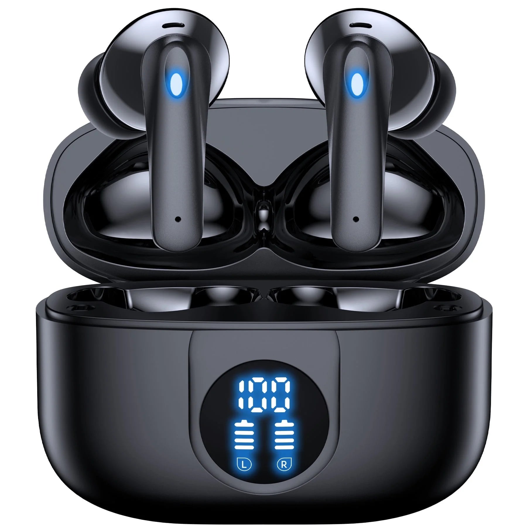 Wireless Earbuds Bluetooth 5.4 Headphones, 60H Playtime with Dual LED Display Charging Case, IPX7 Waterproof Stereo Earbuds with Noise-Cancelling Mics, In-Ear Earphones for Android & iOS