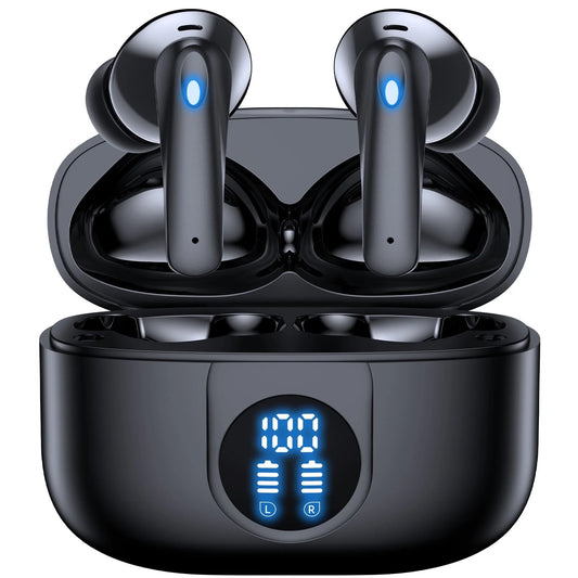 Wireless Earbuds Bluetooth 5.4 Headphones, 60H Playtime with Dual LED Display Charging Case, IPX7 Waterproof Stereo Earbuds with Noise-Cancelling Mics, In-Ear Earphones for Android & iOS