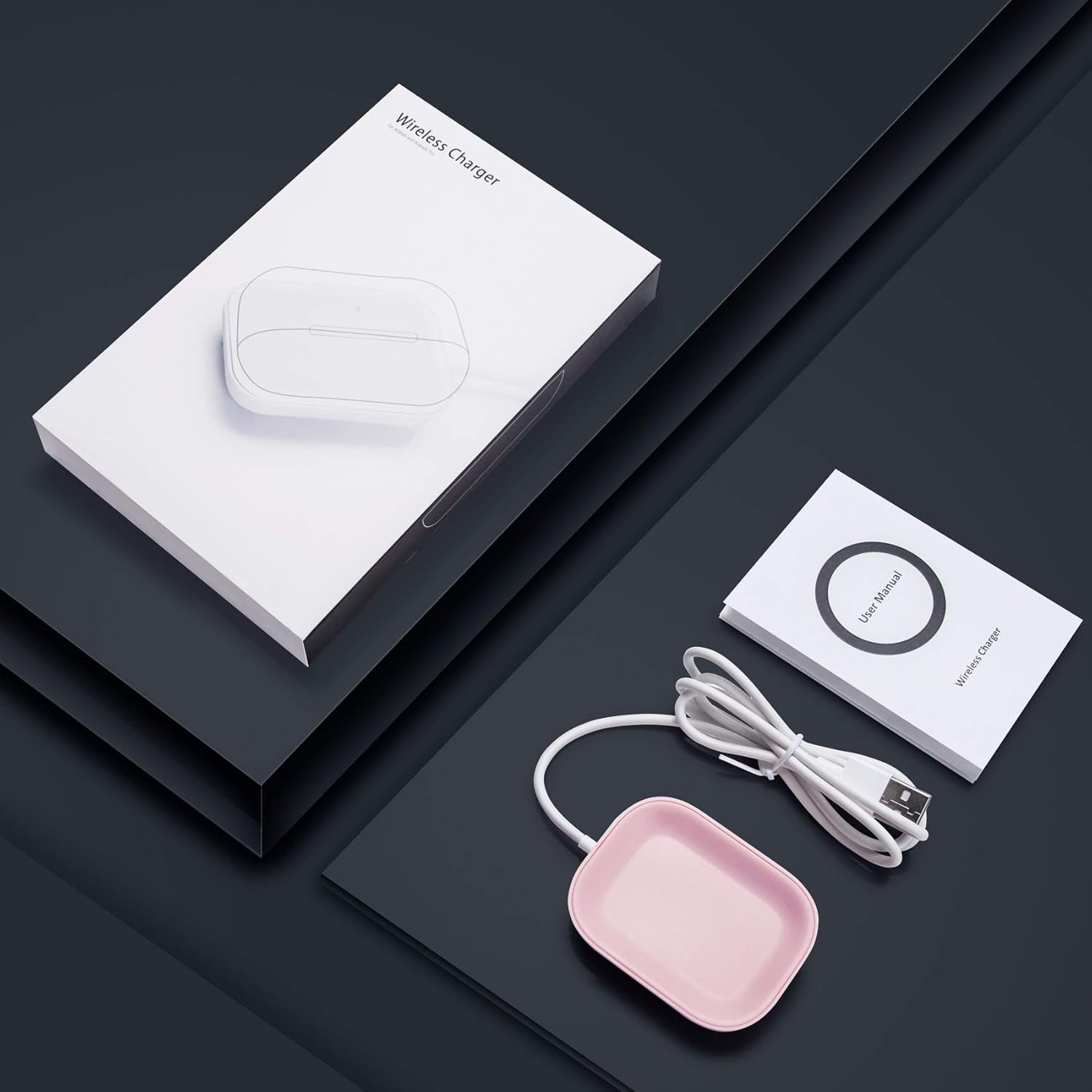 Wireless Charging Station for AirPods & AirPods Pro – Compatible with AirPods Pro 2nd/1st Gen, AirPods 4/3 – Fast Charger with Active Noise Cancellation Support – Pink