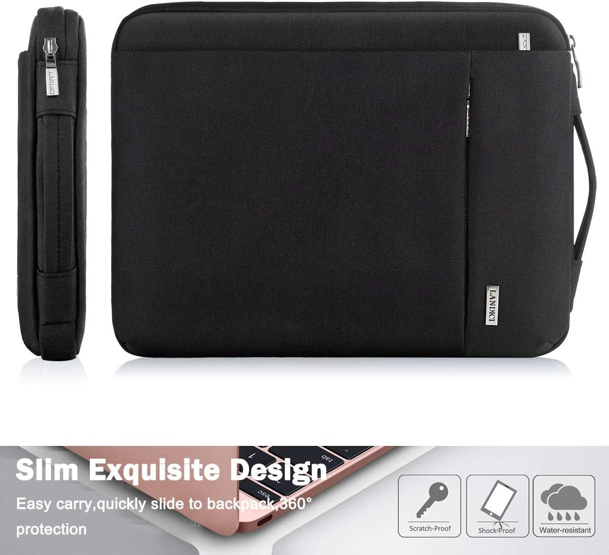 360° Protective 11.6 Inch Laptop Sleeve – Slim Waterproof Shockproof Case for Surface Pro 7/8/9, Laptop Go 2/3, MacBook Air 11, 11–12" Chromebook – Black Carrying Bag