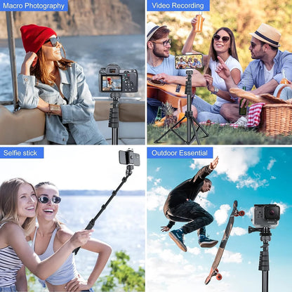 Innotech 62" Extendable Phone Tripod & Selfie Stick with Wireless Remote & Universal Phone Holder — Compatible with iPhone, Android, and Cameras