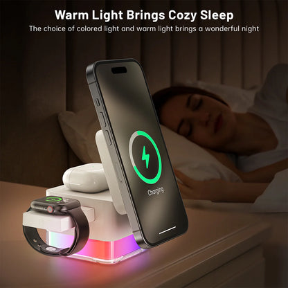 3-in-1 Wireless Charging Station – Fast Charger Stand for iPhone 16/15/14/13/12 Pro/Pro Max, Apple Watch Series 10–2/SE, and AirPods 2/3 – White