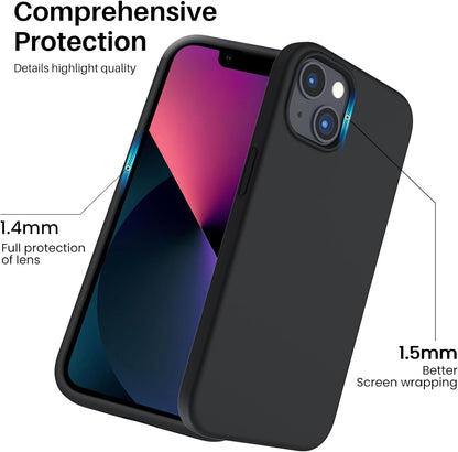 Shockproof Liquid Silicone Case for iPhone 13, Soft Gel Rubber Anti-Drop Cover with Full Body Protection – 6.1 Inch, Black