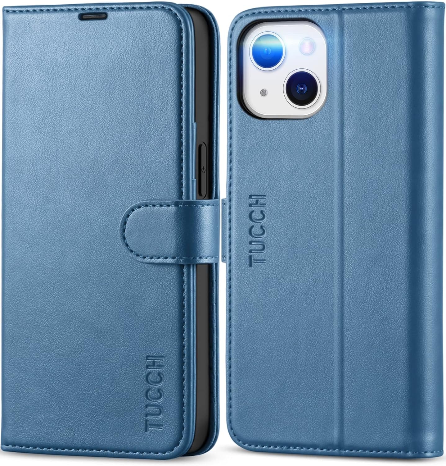 Wallet Case for iPhone 13 5G – RFID Blocking Card Holder | Protective TPU Interior | Magnetic PU Leather Folio Stand Flip Cover | Compatible with iPhone 13 6.1" (2021) – Lake Blue