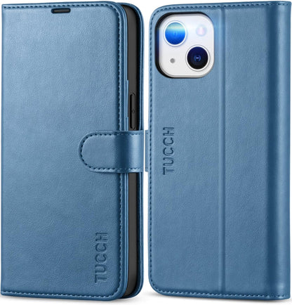 Wallet Case for iPhone 13 5G – RFID Blocking Card Holder | Protective TPU Interior | Magnetic PU Leather Folio Stand Flip Cover | Compatible with iPhone 13 6.1" (2021) – Lake Blue