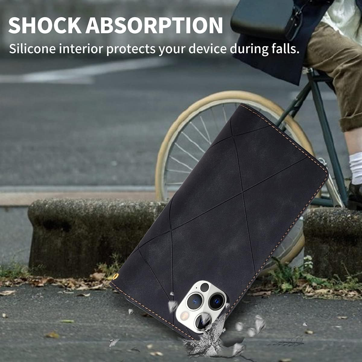 Zippered PU Leather Phone Case with Wristlet for iPhone SE 2022 (SE3) / SE 2020 (SE2) / iPhone 7 / 8 – Stylish Black Protective Cover