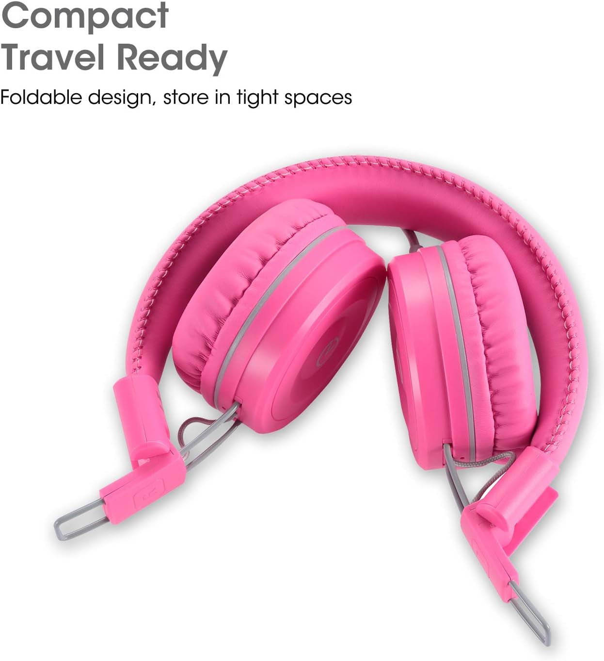 Kids Wired Headphones K22 – Foldable On-Ear Headset with 5ft Tangle-Free Cord, 3.5mm Jack, Stereo Sound – Compatible with iPad, Kindle Fire, Laptop, Tablet, School & Travel – Flamingo Pink