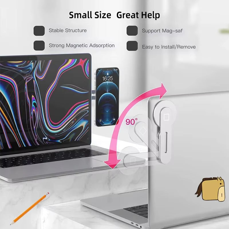 Magnetic Ultrathin Car & Laptop Phone Stand – Foldable Aluminum Alloy Side Mount for Flat Screen Display, Camera, and Rollover Use