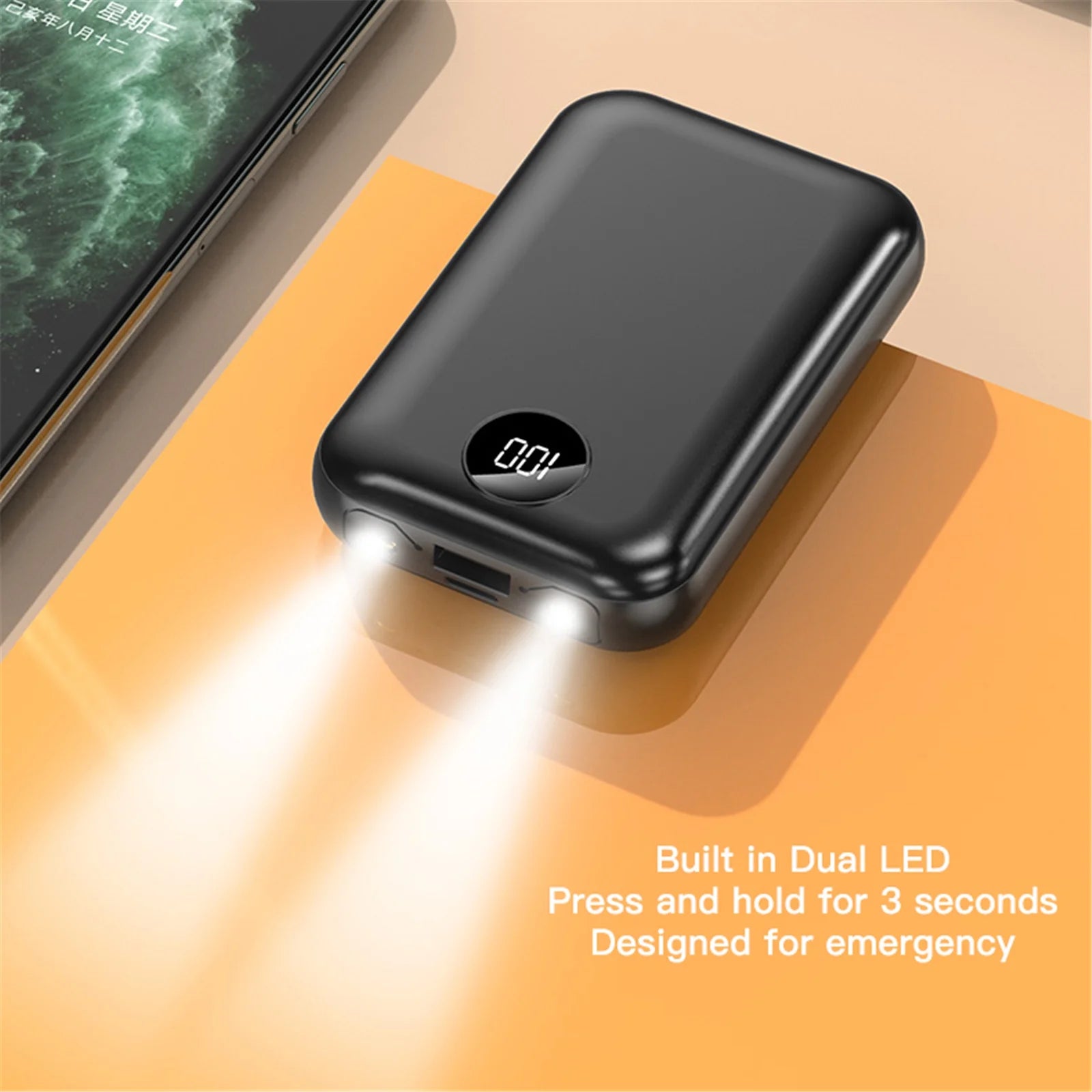 Portable 10000mAh Power Bank | Dual Input Fast Charging with LCD Display & Dual LED Flashlights | High-Capacity Backup Battery Pack for Smartphones, Android, Tablets & More