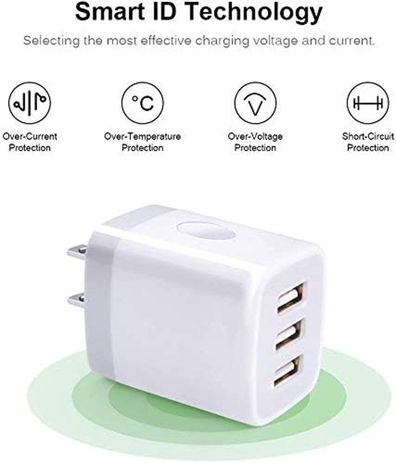 [3-Pack] USB Wall Charger Block – 3-Port 3.1A Fast Charging Plug Adapter for iPhone 16/15/14/13/12/SE/11 Pro, Samsung Galaxy S24–S21 Ultra, Google Pixel & More
