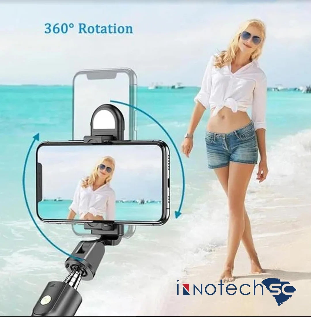 Selfie Stick Tripod with Light & Wireless Remote, 27" Extendable Phone Tripod Stand, Portable Selfie Stick Compatible with iPhone 15 Pro Max/15/14/13, Samsung Galaxy & Android Smartphones