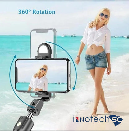 Selfie Stick Tripod with Light & Wireless Remote, 27" Extendable Phone Tripod Stand, Portable Selfie Stick Compatible with iPhone 15 Pro Max/15/14/13, Samsung Galaxy & Android Smartphones