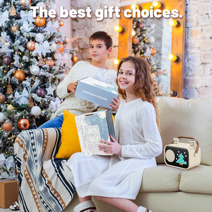 Mini Karaoke Machine with 15 Animated Display Modes & 4 Fun Magic Voice Effects – Portable Beige Karaoke Speaker for Parties & Fun