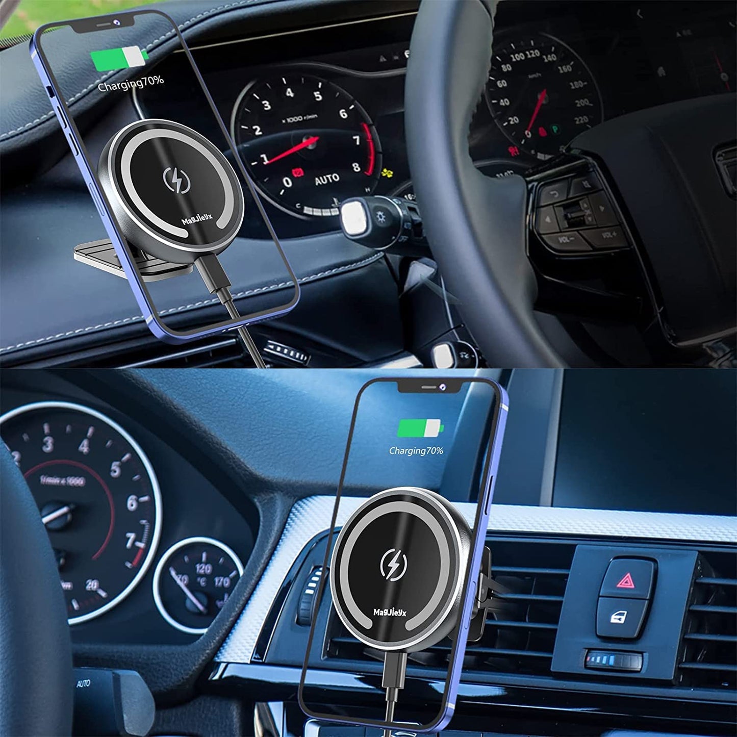 MagSafe Car Mount Wireless Charger – Magnetic Fast Charging Phone Holder for iPhone 16/15/14/13/12 Series, Pro/Pro Max/Mini, MagSafe Case Compatible, Air Vent & Dashboard Mount