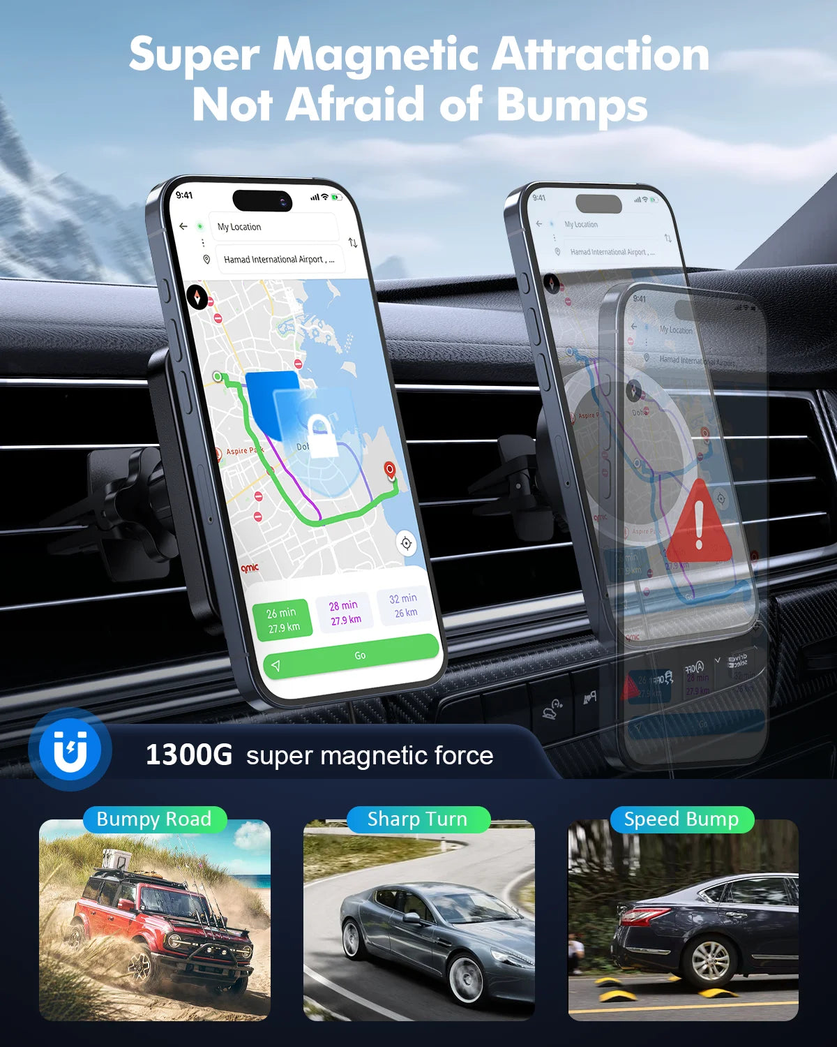 Car Wireless Charger Mount – Fast Charging Air Vent Phone Holder for iPhone 16/15/14/13/12 Series – Auto-Clamping, Secure Fit, Black