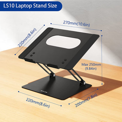 LS10 Aluminum Laptop Stand – Ergonomic Adjustable Notebook & Computer Holder for 10-14" Laptops, Compatible with MacBook Air/Pro, Dell, HP, Lenovo, and More – Sleek Black Finish
