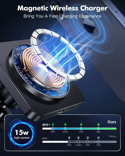 Car Wireless Charger Mount – Fast Charging Air Vent Phone Holder for iPhone 16/15/14/13/12 Series – Auto-Clamping, Secure Fit, Black