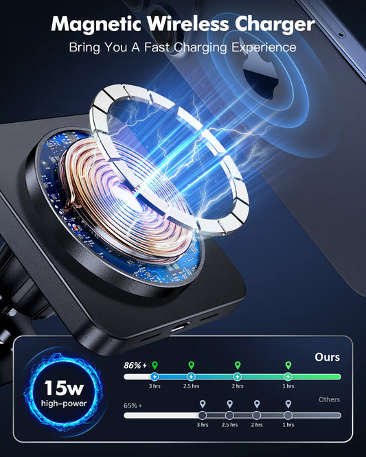 Car Wireless Charger Mount – Fast Charging Air Vent Phone Holder for iPhone 16/15/14/13/12 Series – Auto-Clamping, Secure Fit, Black