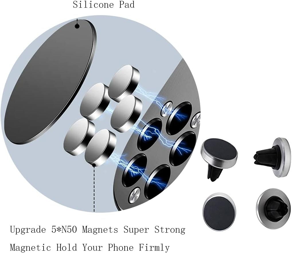 360° Rotating Metal Phone Ring Holder & Magnetic Car Mount – Secure Grip and Hands-Free Stand Compatible with iPhone 11 Pro, XS Max, XR, X, 8 & All Smartphones – Silver (Model 2)