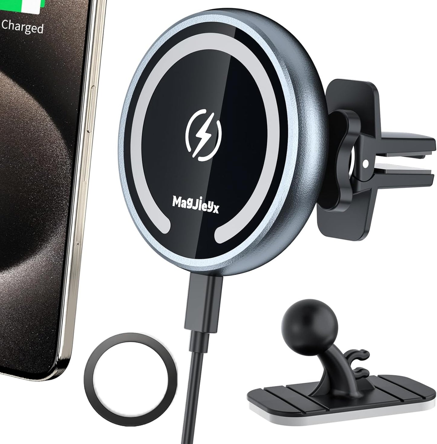 MagSafe Car Mount Wireless Charger – Magnetic Fast Charging Phone Holder for iPhone 16/15/14/13/12 Series, Pro/Pro Max/Mini, MagSafe Case Compatible, Air Vent & Dashboard Mount