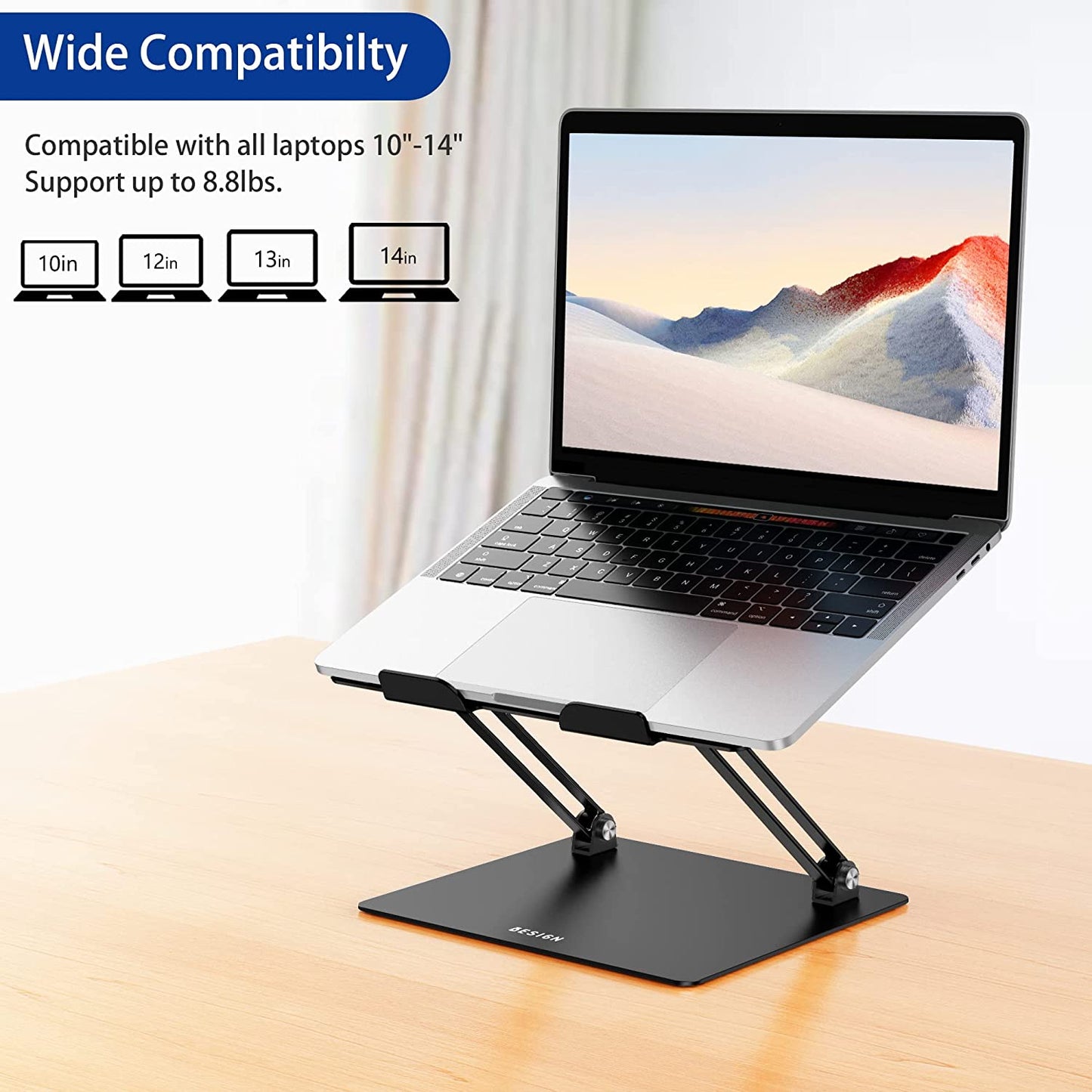 LS10 Aluminum Laptop Stand – Ergonomic Adjustable Notebook & Computer Holder for 10-14" Laptops, Compatible with MacBook Air/Pro, Dell, HP, Lenovo, and More – Sleek Black Finish