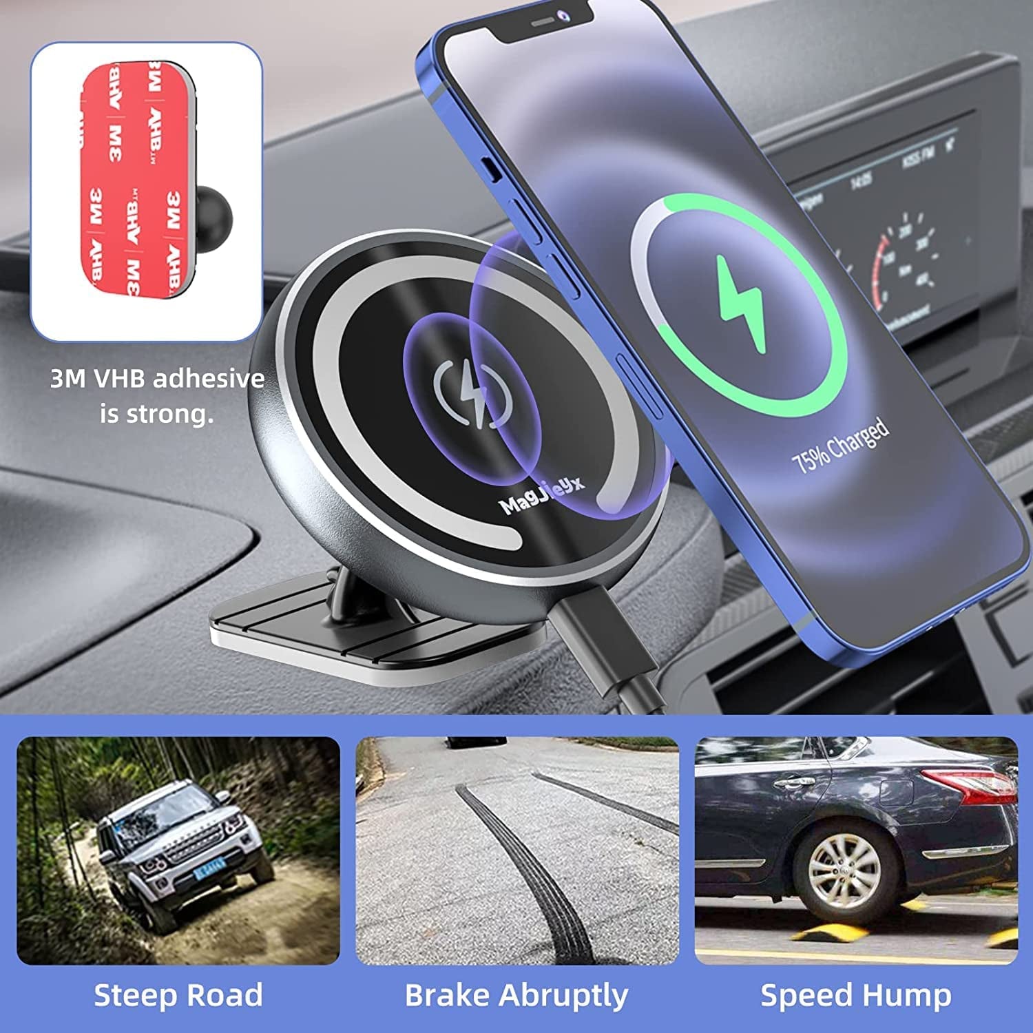 MagSafe Car Mount Wireless Charger – Magnetic Fast Charging Phone Holder for iPhone 16/15/14/13/12 Series, Pro/Pro Max/Mini, MagSafe Case Compatible, Air Vent & Dashboard Mount