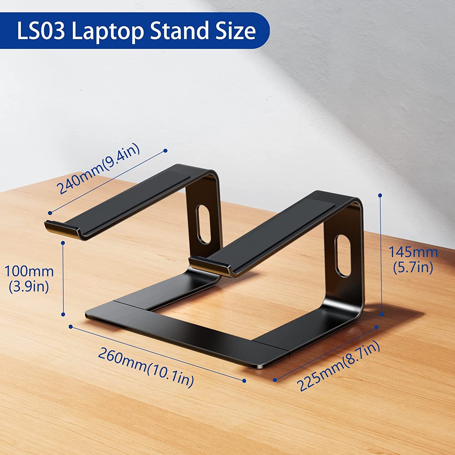 LS03 Aluminum Laptop Stand – Ergonomic Adjustable & Detachable Notebook Riser Holder for 10" to 15.6" Laptops, Compatible with MacBook Air/Pro, Dell, HP, Lenovo & More – Sleek Black Finish
