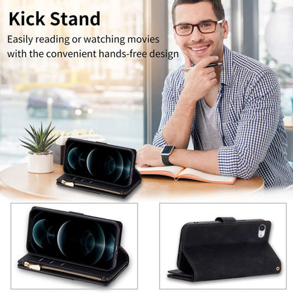 Zippered PU Leather Phone Case with Wristlet for iPhone SE 2022 (SE3) / SE 2020 (SE2) / iPhone 7 / 8 – Stylish Black Protective Cover