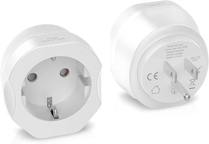EU to US Plug Adapter (1 Pack) – European to USA Travel Power Converter for Type C, E, F Plugs – Compatible with EU, Spain, France Outlets to American Sockets