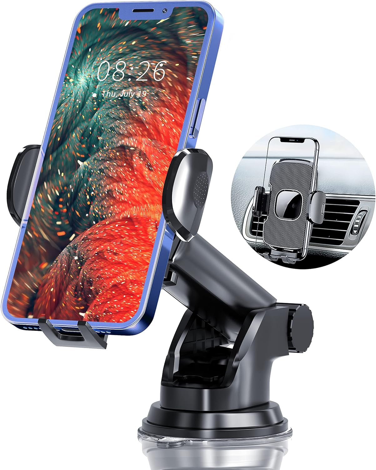 3-in-1 Phone Mount for Car – Dashboard, Windshield & Air Vent | Universal Car Phone Holder Compatible with iPhone, Samsung & All Smartphones (Black)