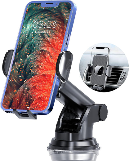 3-in-1 Phone Mount for Car – Dashboard, Windshield & Air Vent | Universal Car Phone Holder Compatible with iPhone, Samsung & All Smartphones (Black)