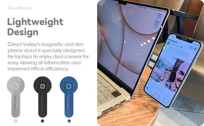 Magnetic Laptop Phone Holder Computer Monitor Side Cell Phone Slim& Foldable for Iphone 14 13 12 Series Case and All Phone
