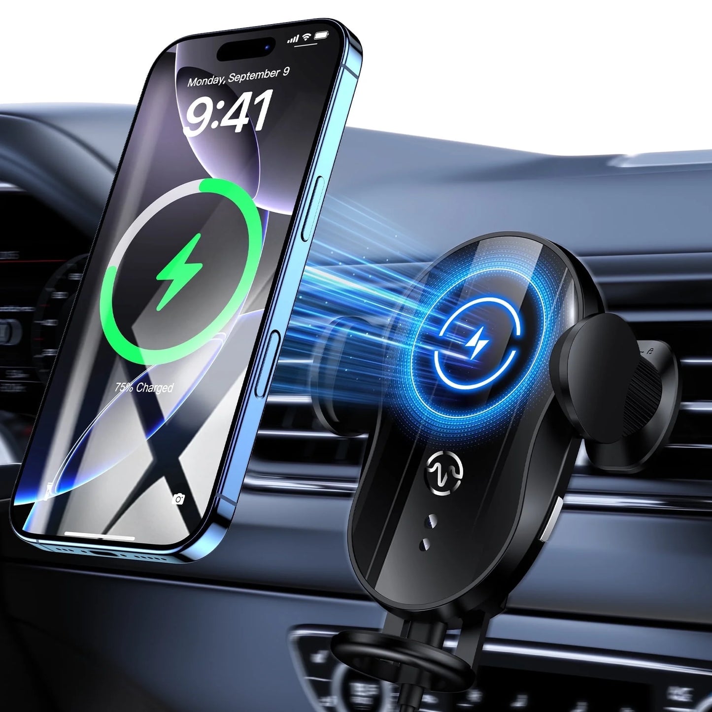 15W Auto-Clamping Wireless Car Charger Mount – Qi Fast Charging Air Vent Phone Holder for iPhone 16/15/14/13/12/11 & Samsung Galaxy S23/S22/S21/S10/S9/S8 Series