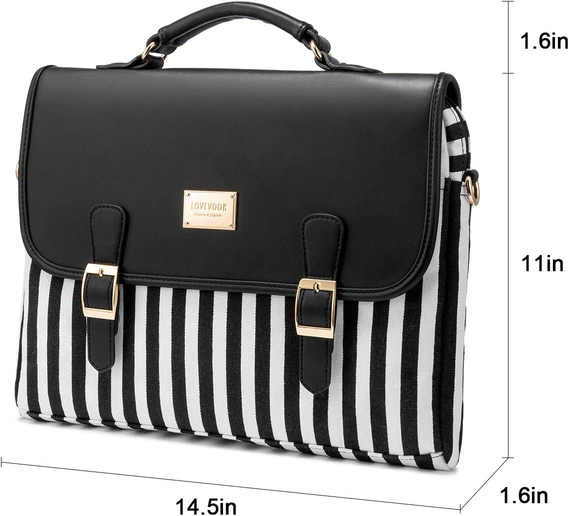Stylish Laptop Bag for Women – 14-Inch Computer Messenger Shoulder Bag for Work, School, or College – Black Stripe Design